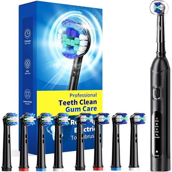 Rotating Electric Toothbrush for Adults with 8 Brush Heads (2 Types), 4 Modes - Picture 8 of 8